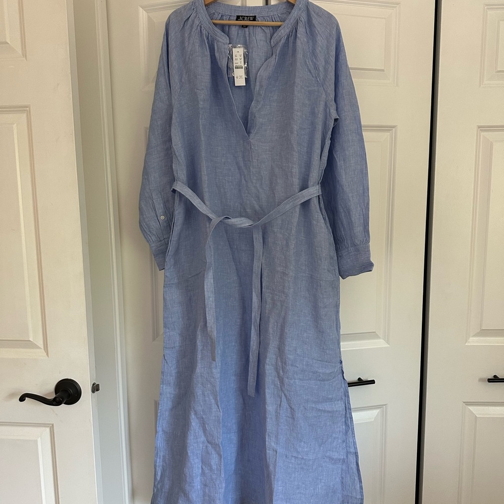 J. Crew French Blue Cabana Dress in Linen